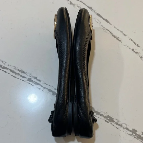 Tory Burch Reva leather Ballet Black Flats with Gold Logo size 8M - Picture 11 of 16
